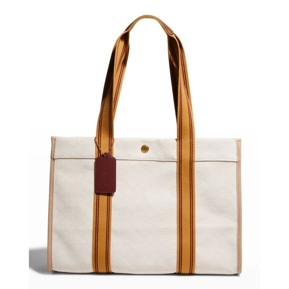 Coach Spin Tote 42 In Signature Jacquard, Natural Multi EUC - Picture 1 of 9